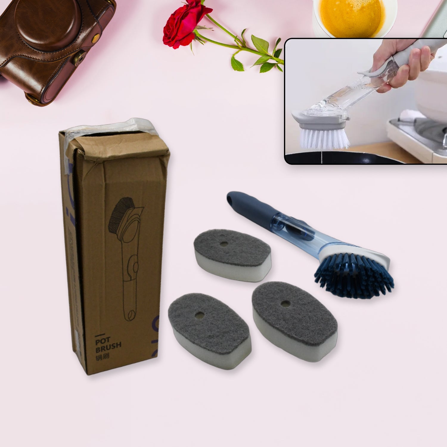 1271C Mix Color Dish Scrubber with Soap Dispenser, Soap Dispensing Dish Brush Set, Dishwashing Brushes Kitchen Scrub Dish Wand for Dishes Sink Pot Pan Cleaning and Washing,1 Handle,3Refill Replacement Head 1271C Mix Color Dish Scrubber with Soap Dispenser, Soap Dispensing Dish Brush Set, Dishwashing Brushes Kitchen Scrub Dish Wand for Dishes Sink Pot Pan Cleaning and Washing,1 Handle,3Refill Replacement Head